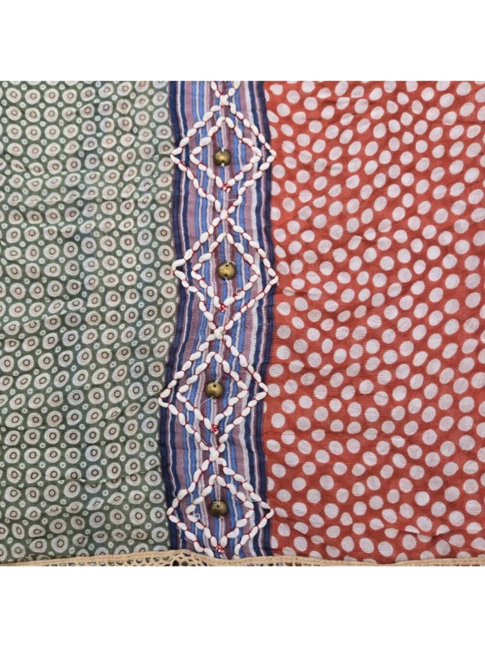 NWT Anthropologie 100% Rayon Dot Print Embroidered Infinity Scarf